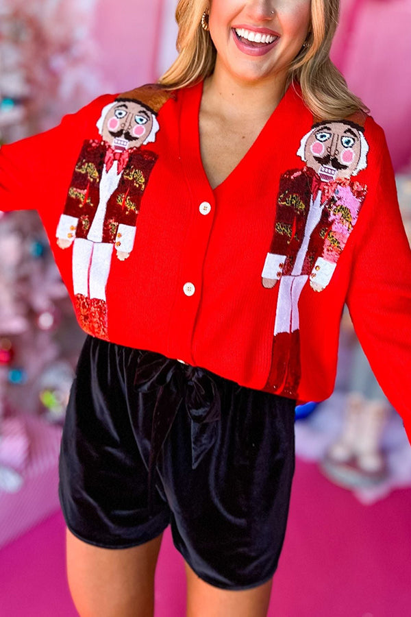 R&B | Weihnachtsnussknacker Pailletten Freizeit Strickjacke