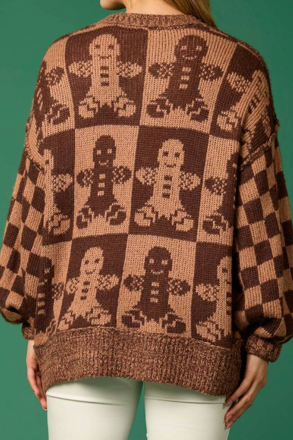R&B | WeihnachtslR&Bkuchenmann Rundhalsausschnitt Langarm Lockere Strickpullover