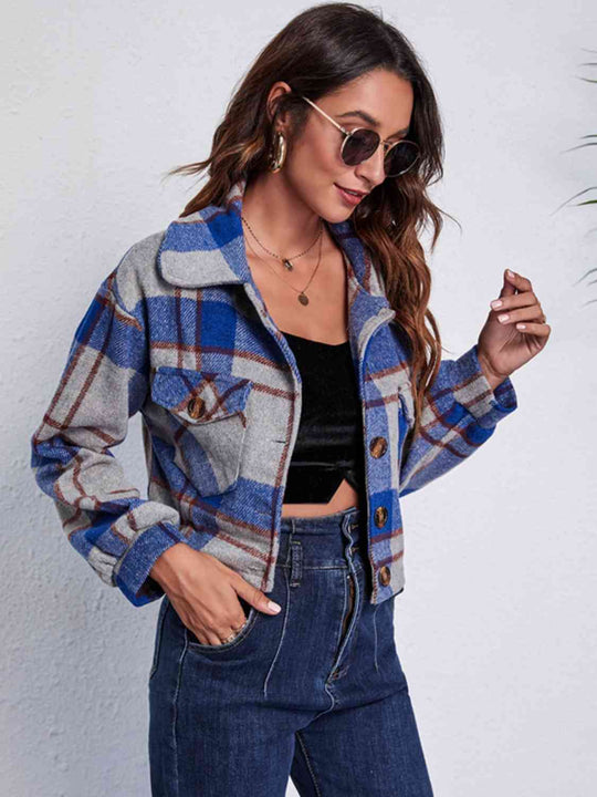 R&B | Karierter Knopf-Front-Jacke mit Taschen