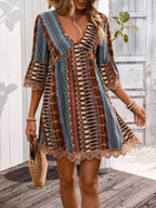 R&B | Bedrucktes Freizeitkleid mit V-Ausschnitt