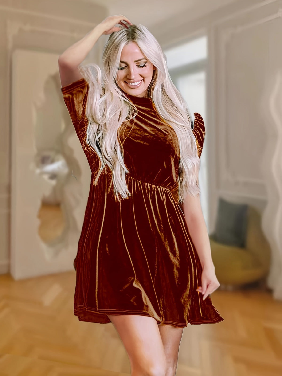 R&B | Einfarbiges Samtkleid
