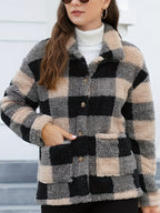 R&B | Gitter Teddyjacke mit Knöpfen und Taschen Polyester Warm und Stilvoll