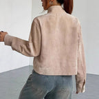 R&B | Geschnittene Cordjacke mit Weitem Kragen und Reißverschlussverschluss