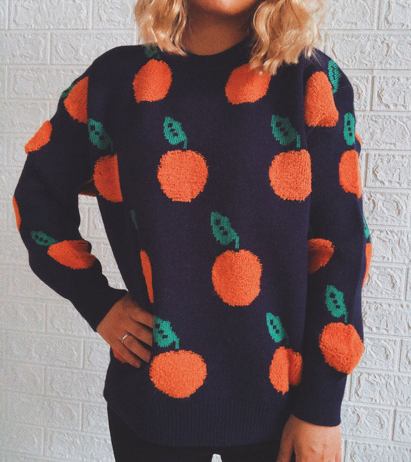 R&B | Strickpullover mit Früchteprint Weich und Einzigartig Gemütliche Passform