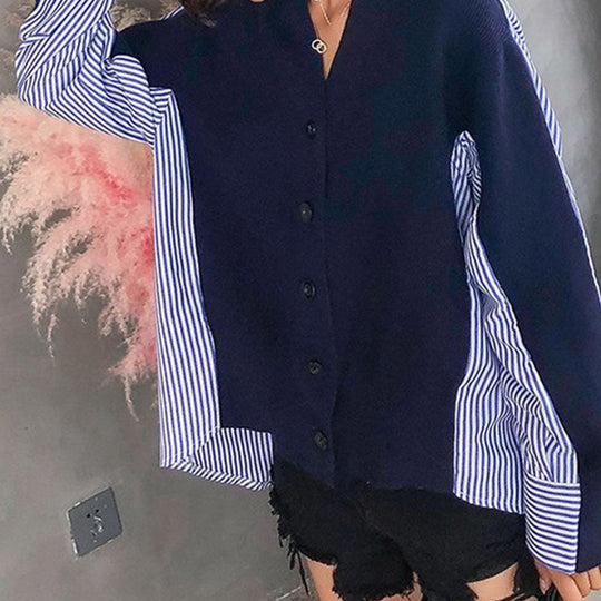 R&B | Einzigartiger Strickcardigan mit Hemdärmeln Weich und Trendy Kontrastdesign