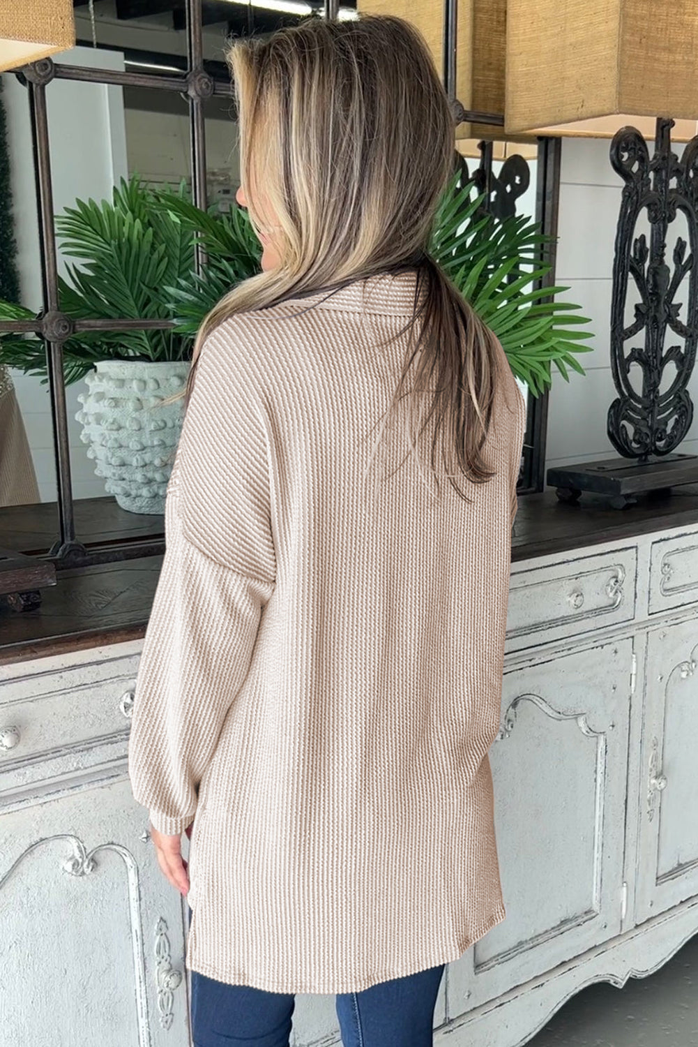R&B | Rippierte Hemdbluse mit Silber Pailletten Polyester-mischung Elegant und Festlich