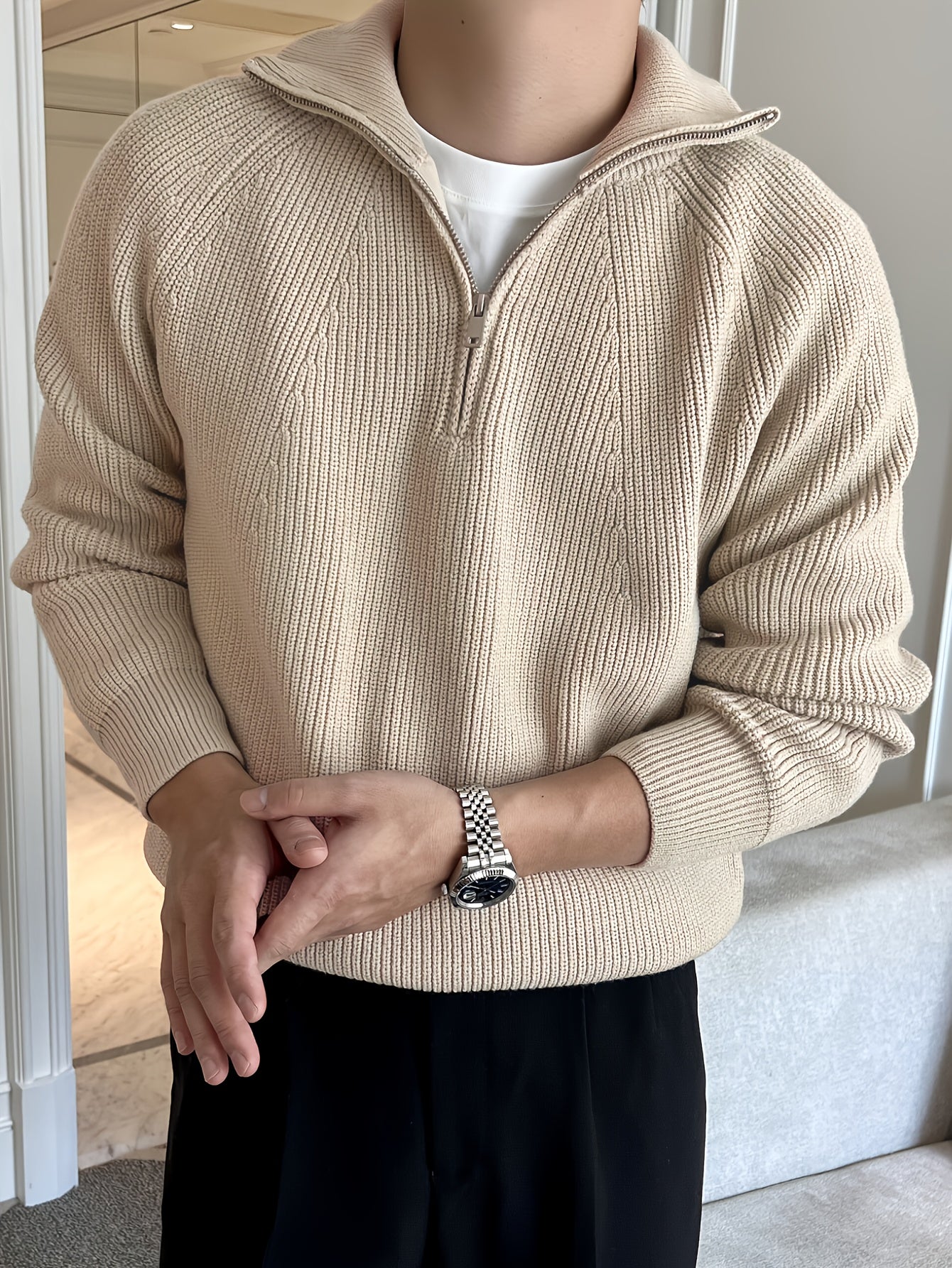 R&B | Strickjacke mit Reißverschluss und Hohem Kragen Weich und Komfortabel Acryl