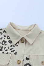 R&B | Double Take Leopard Print Pocketed Cord-Jacke