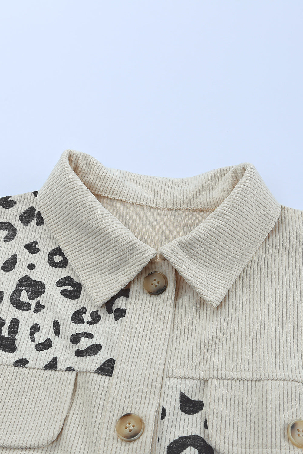 R&B | Double Take Leopard Print Pocketed Cord-Jacke
