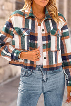 R&B | Pocket Fashion Casual Cropped Damen Karierte Jacke