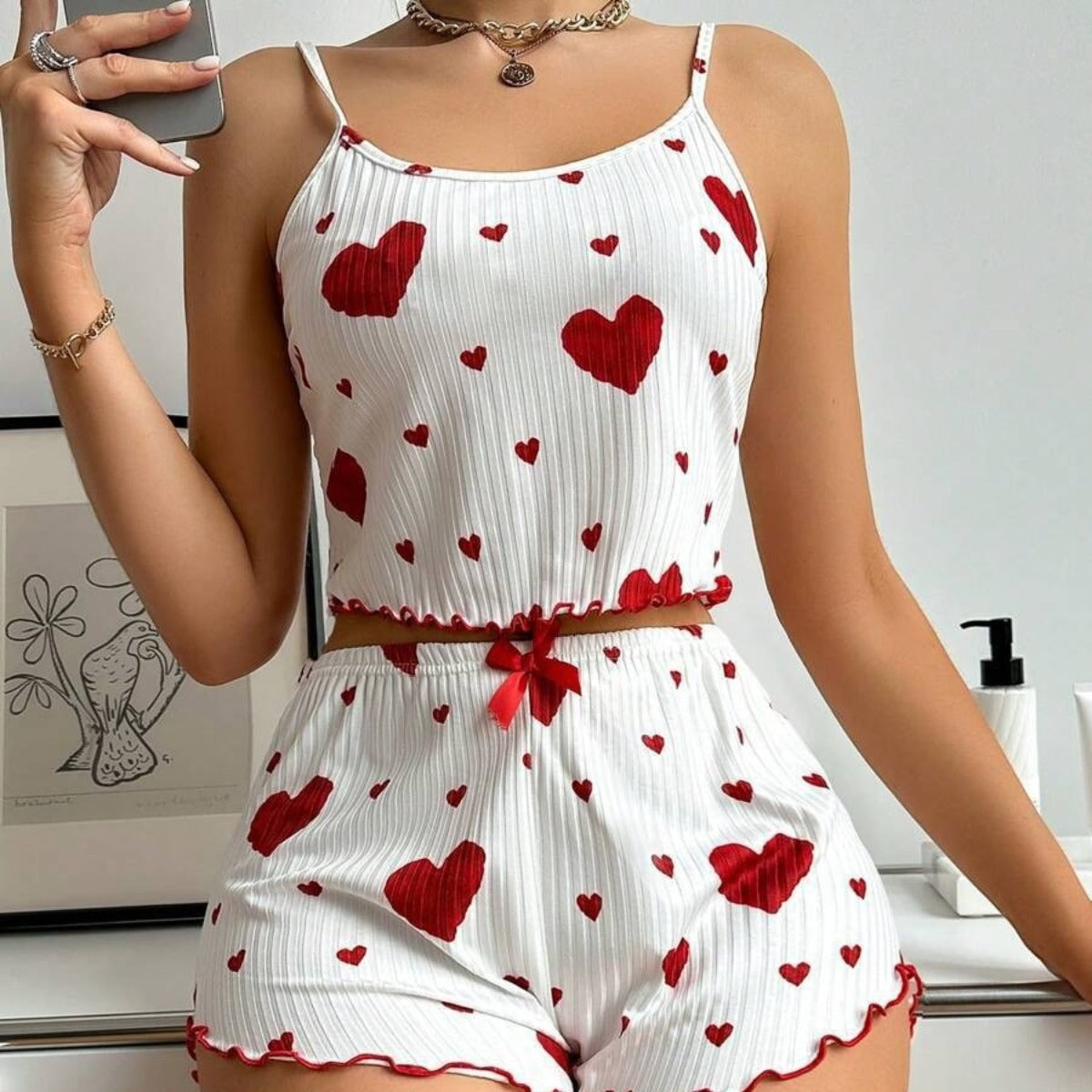 R&B | LiR&Be Bedruckte Hosenträger Shorts Pyjama Set