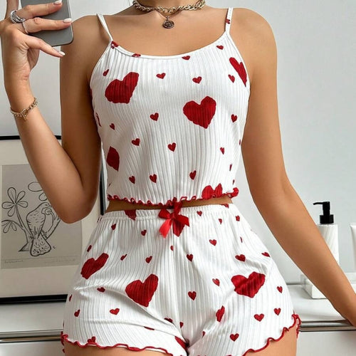 R&B | Liebe Bedruckte Hosenträger Shorts Pyjama Set