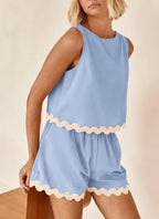R&B | Zweiteiliges Oberteil und Shorts aus Leinen und Spitze