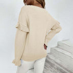 R&B | V-ausschnitt Pullover mit Rüschendetails Baumwolle Weiches und Elegantes Design