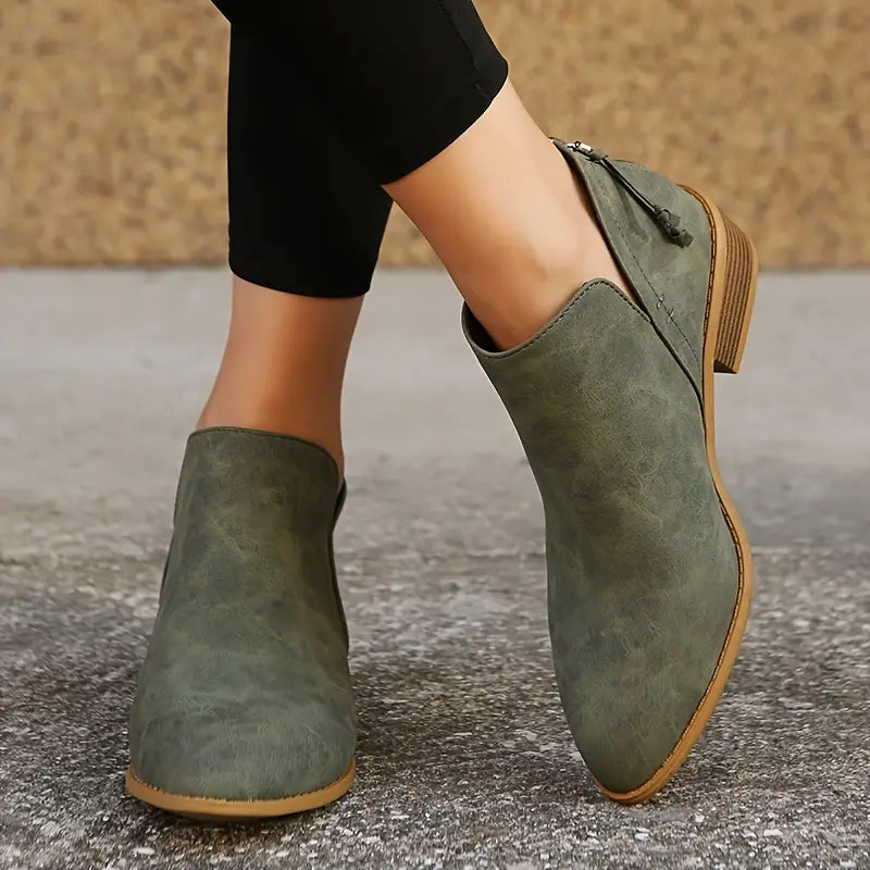 R&B | V-Ausschnitt Chic Dicke Absatzstiefel für Damen