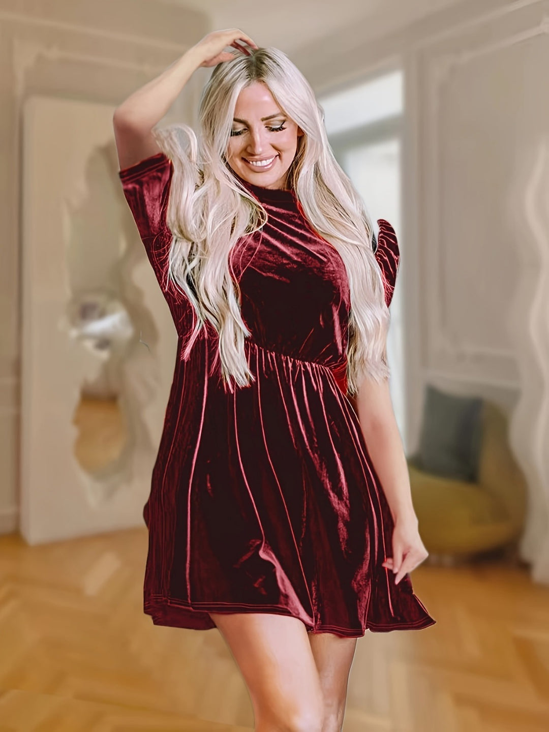 R&B | Einfarbiges Samtkleid