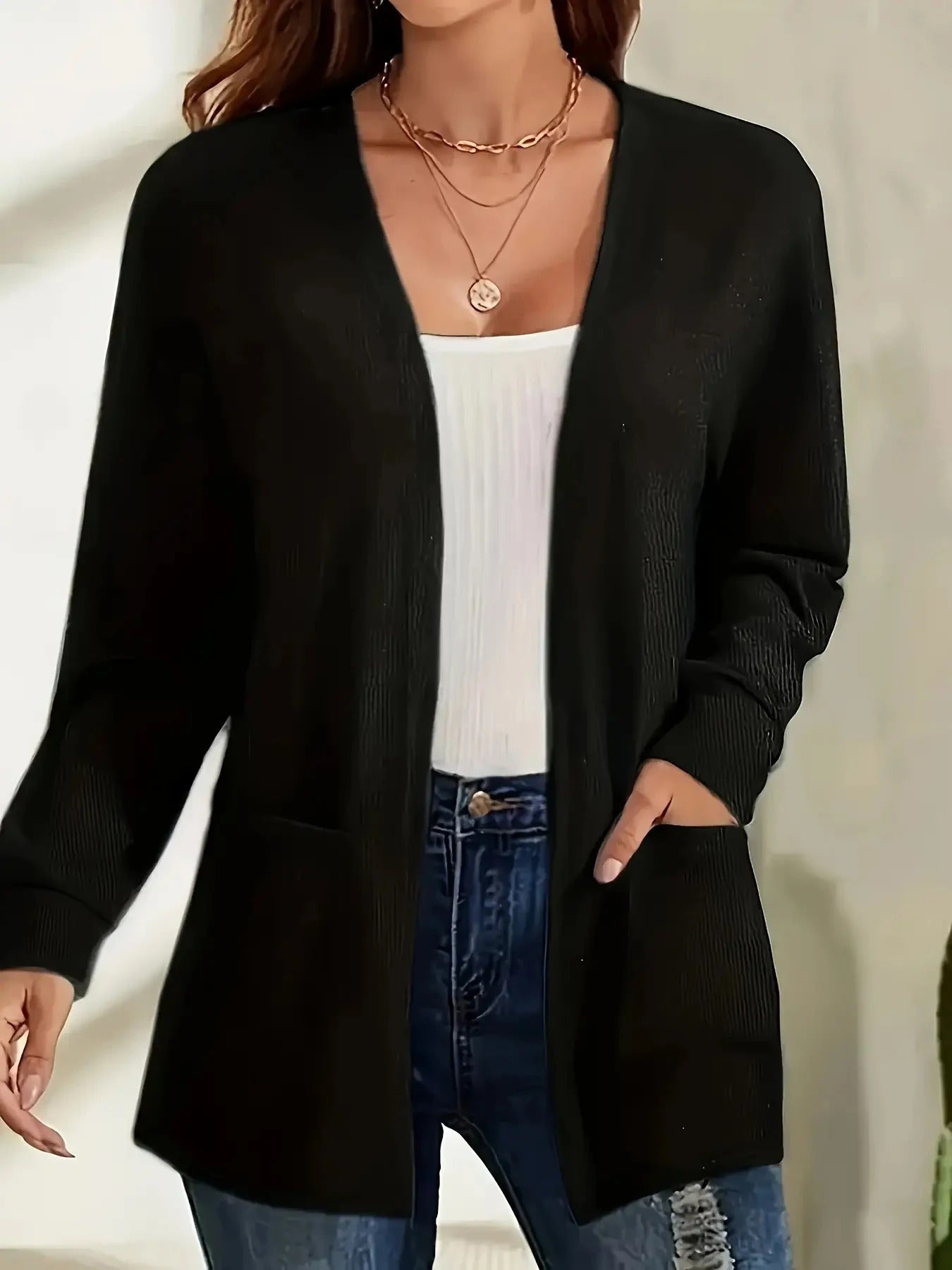 R&B | Stilvolle Strickjacke mit Offener Front & Taschen