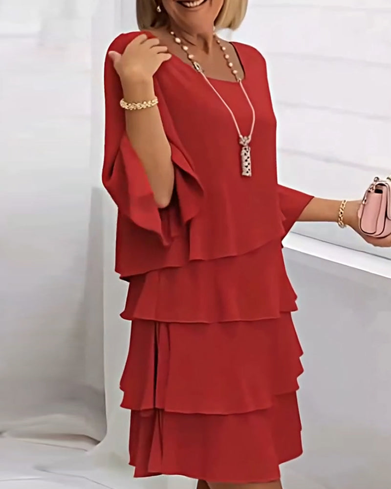 R&B | Einfarbiges Kleid mit Dreiviertelärmeln