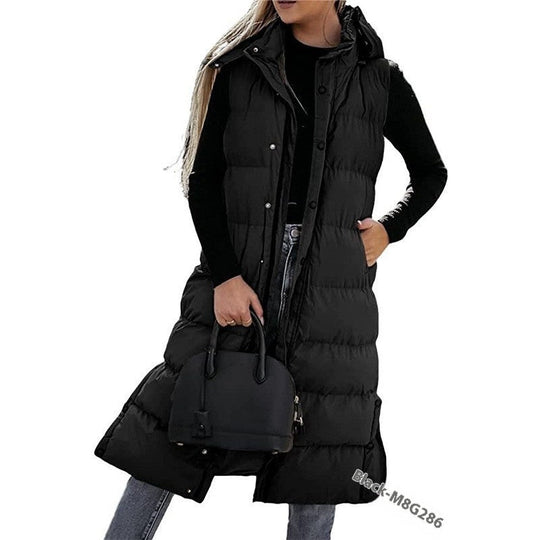 R&B | Ärmellose, Lässige Steppjacke mit Kapuze und Reißverschluss