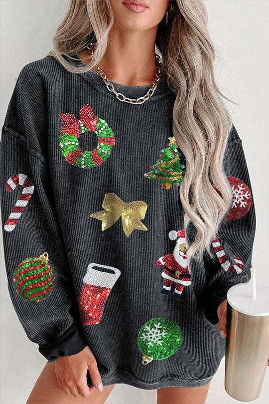 R&B | Pailletten Weihnachtsgrafik Pullover Sweatshirt