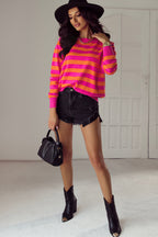 Stripe Schulterpolster Rundhals-Pullover