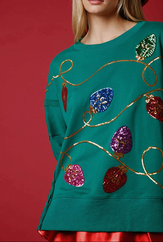 R&B | Weihnachtslichter Pailletten Schlitz Pullover Sweatshirt