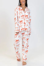 R&B | Weihnachtsbogen Druck Langarmshirt und elastische Taillen Taschenhose Set