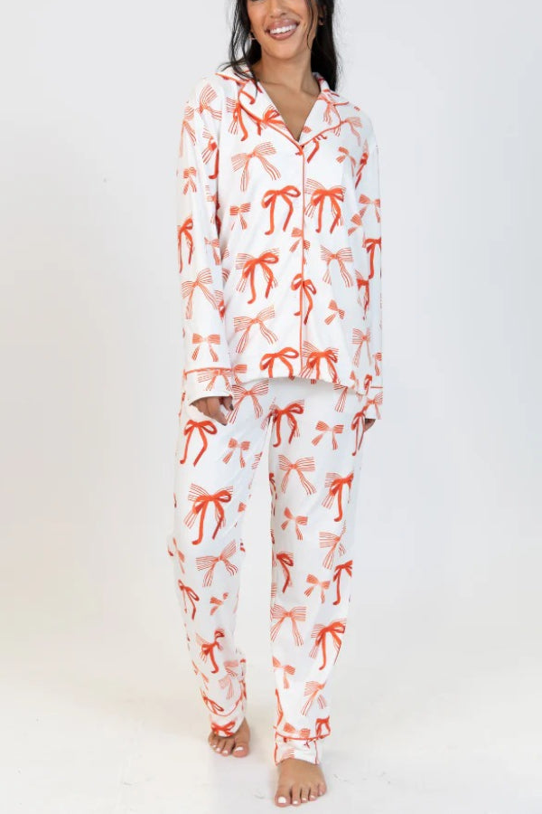 R&B | Weihnachtsbogen Druck Langarmshirt und elastische Taillen Taschenhose Set