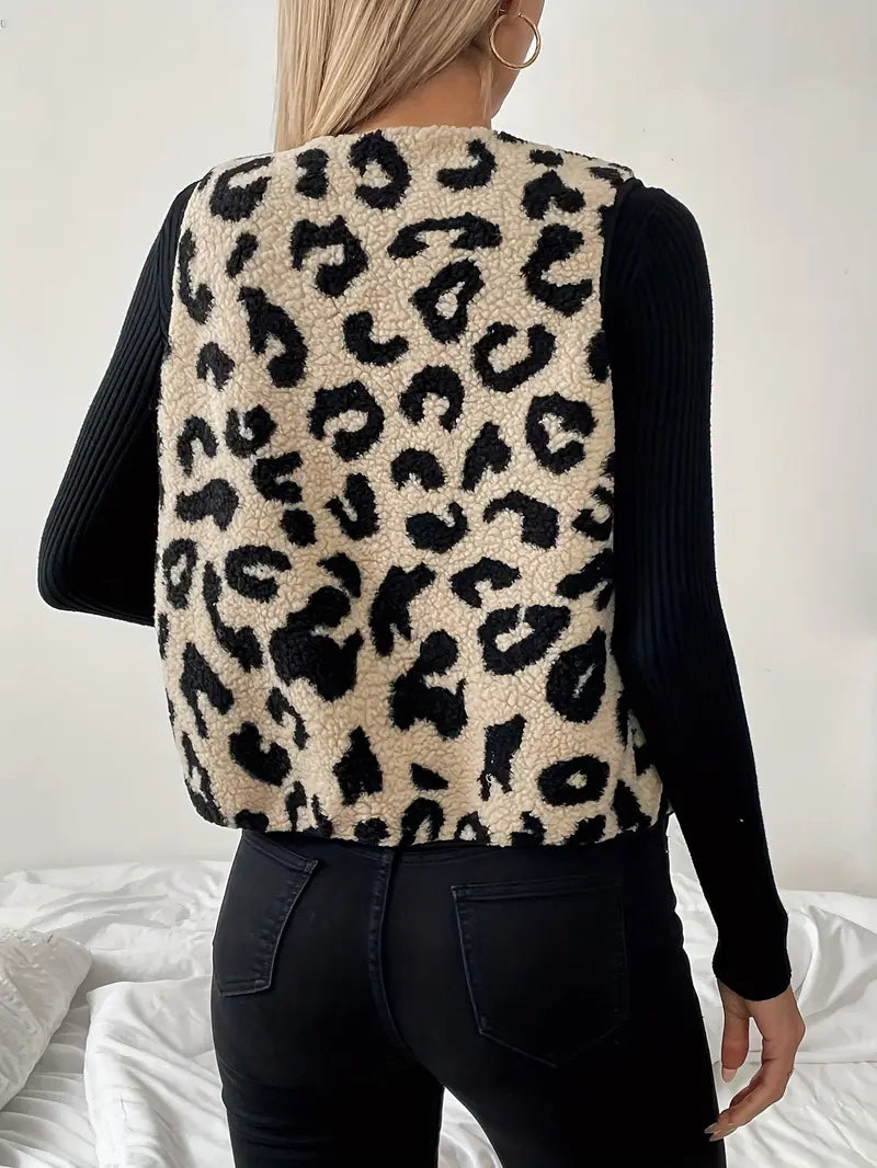 R&B | Ärmellose Weste aus Kunstpelz mit Leopardenmuster für Damen