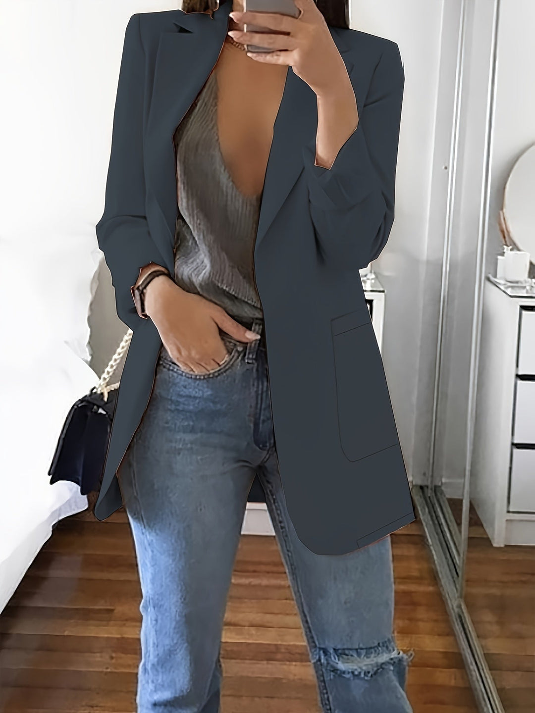 R&B | Eleganter Business-Einfarbiger Lange Blazer mit Reversideal für alle Jahreszeiten