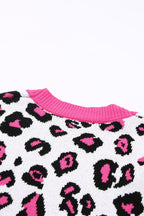 R&B | Leopard-Kontrastbesatz Offene Vorderseite Langarmlange Strickjacke