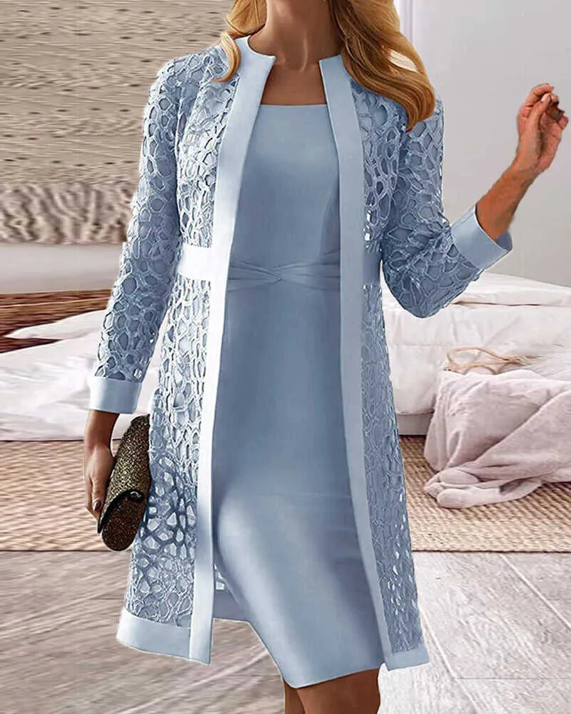 R&B | Damen Spitze Strickjacke Kleid Zweiteiliges Set