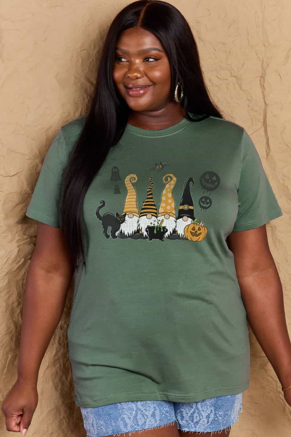 R&B | Simply Love Große Halloween-Themen Grafik Baumwoll-T-Shirt