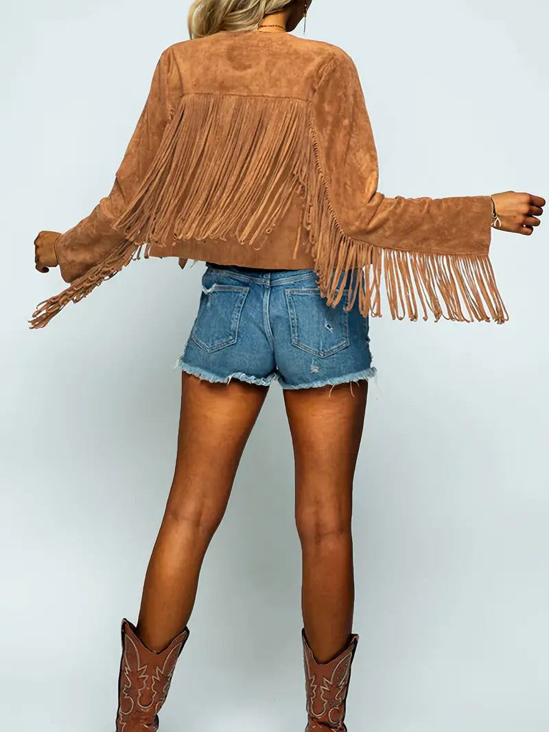 R&B | Offene Jacke mit Fransen Saum Im Wildleder Look