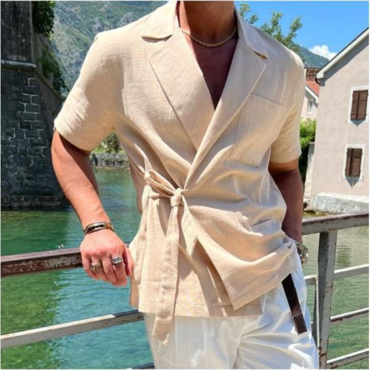 R&B | Leinen Anzug Revers Krawatte Hemd Jacke