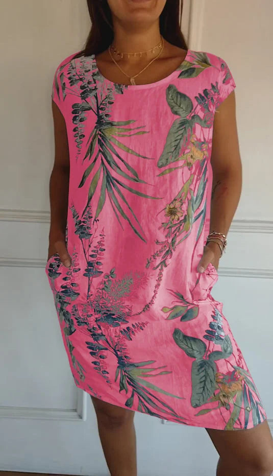 R&B | Damen Bedrucktes Baumwoll- und Leinenkleid