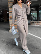 R&B | lässiges V-Ausschnitt Pullover- und Hose-Set