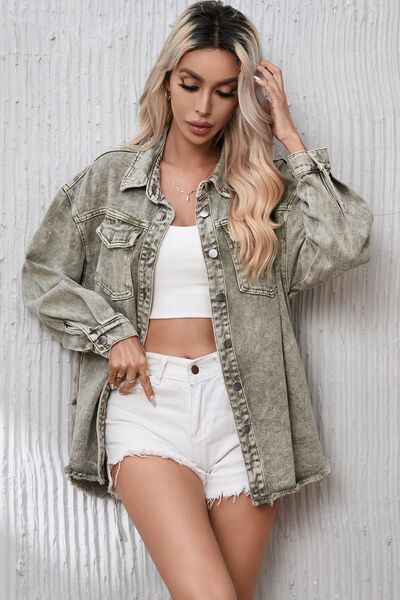 R&B | Button Up Pocketed Raw Hem Denimjacke