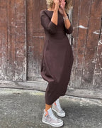 R&B | Schlichtes Einfarbiges Elegantes Kleid mit Langen Ärmeln und Tasche