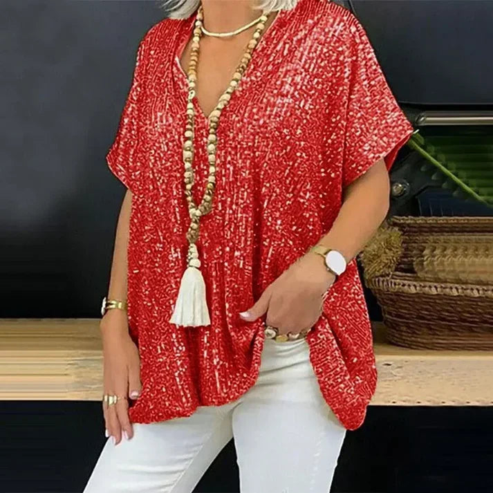 R&B | V-Ausschnitt Pailletten Bluse