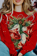 R&B | Bedruckter Weihnachtskontrastfarbe Langarm-Pullover Sweatshirt