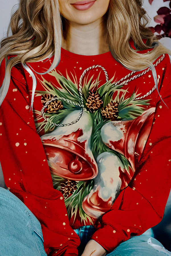 R&B | Bedruckter Weihnachtskontrastfarbe Langarm-Pullover Sweatshirt