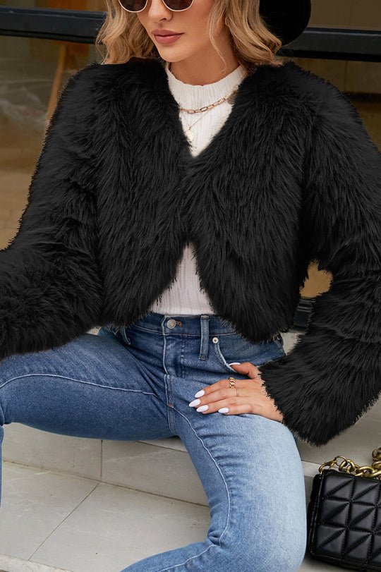 R&B | Lange Ärmel Kurze Lässige Kunstpelzjacke