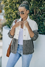 R&B | Leopard Farbblock Knopfleiste Cord Baumwolljacke