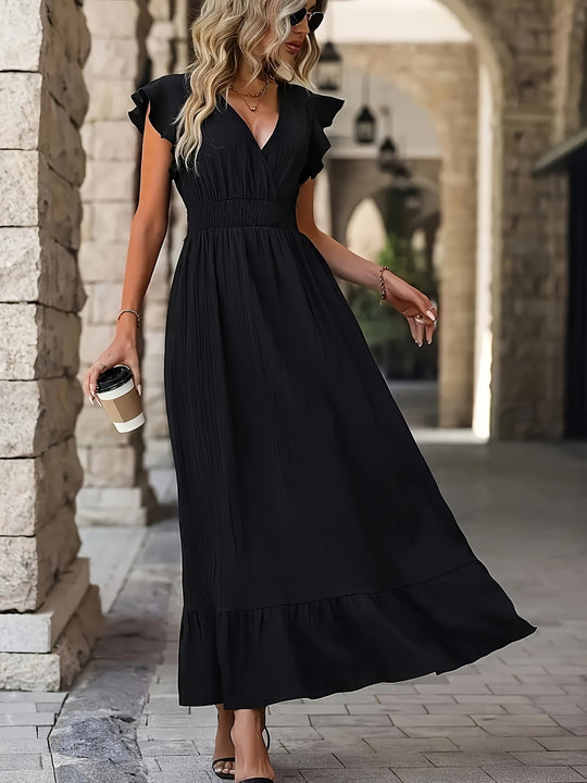 R&B | V-Ausschnitt Rüschenkleid mit Kurzen Ärmeln für Frauen