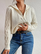 R&B | Kabelstrickpullover mit Reißverschlusskragen