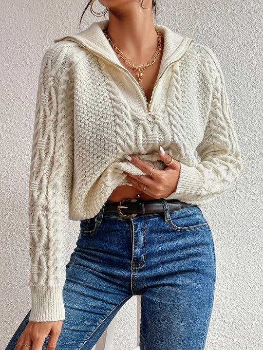 R&B | Kabelstrickpullover mit Reißverschlusskragen