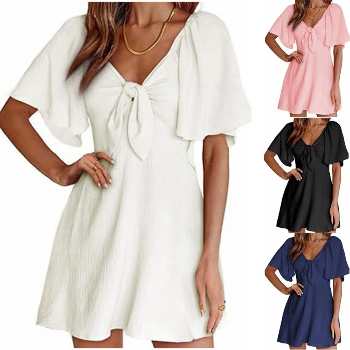 R&B | Kleid mit V-Ausschnitt und Schleife zum Schnüren