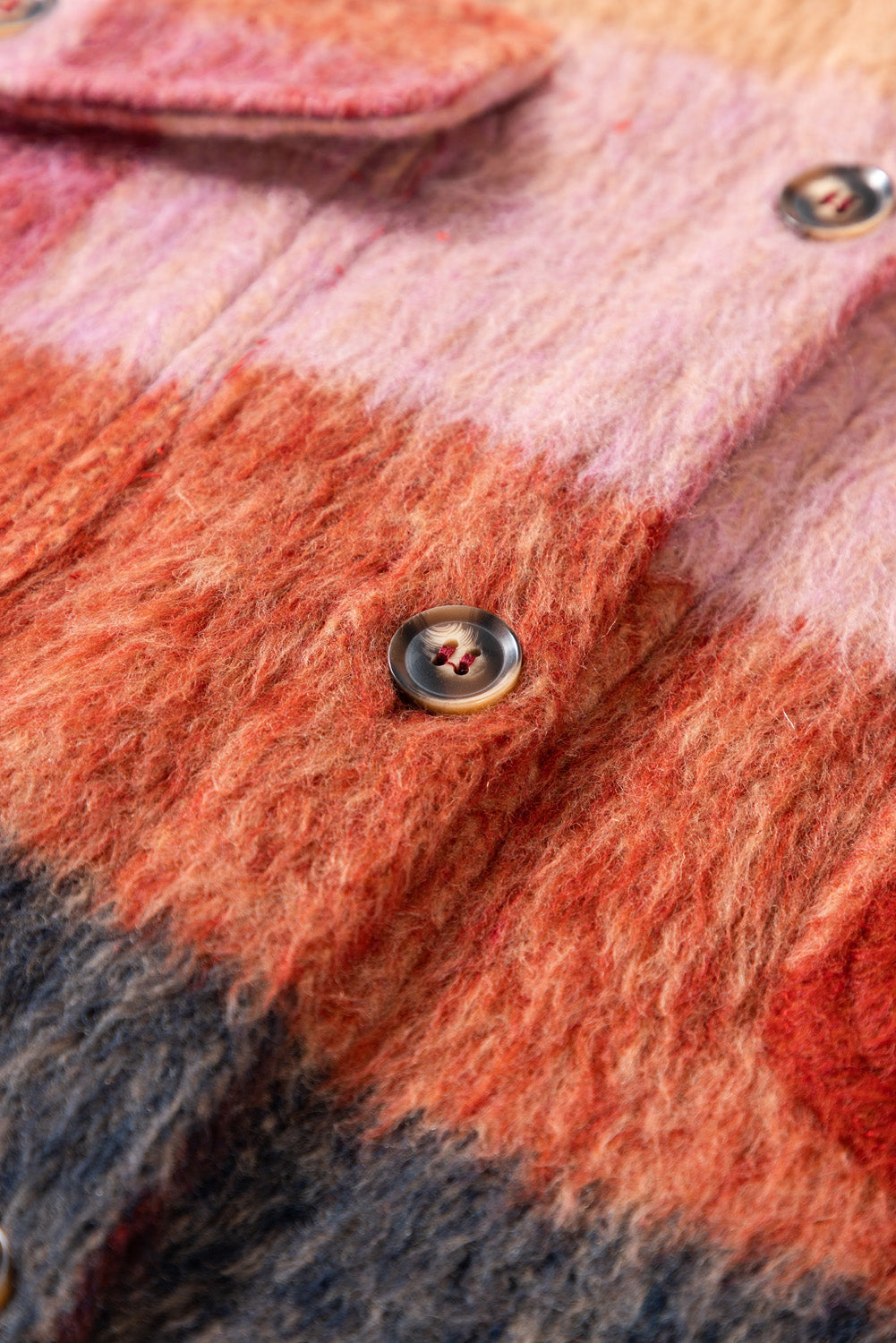 R&B | Geräumige Karierte Orange Freizeitjacke mit Pattentaschen und Knöpfen