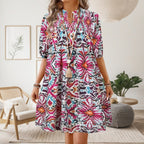 R&B | Bohemian Women 's Fashion Bedrucktes Kleid mit V-Ausschnitt